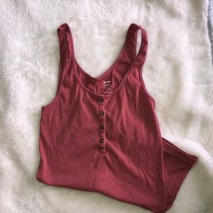 Rusty orange half button tank top